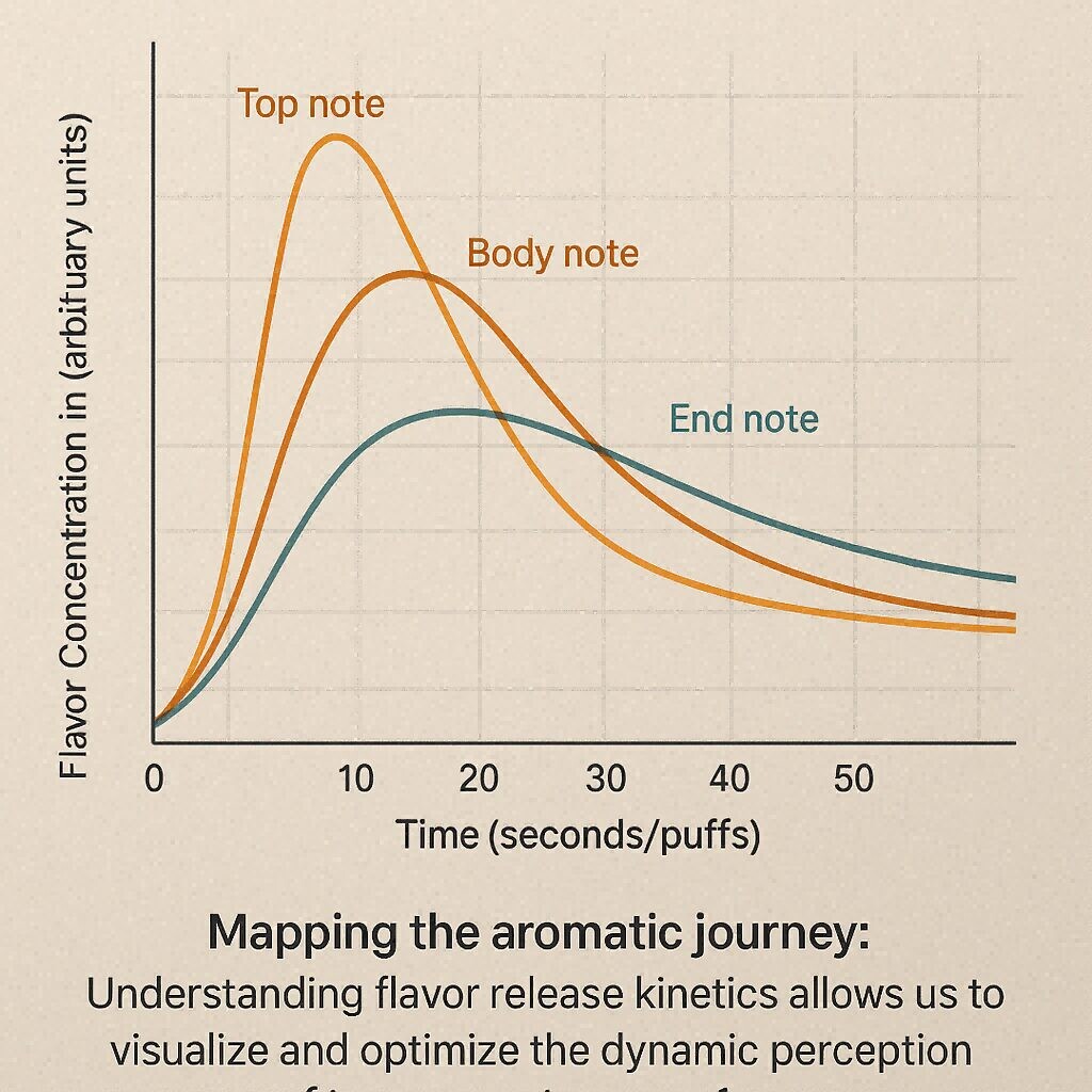 Análisis de gráficos de Kinética de liberación de sabor concentrados de sabor para e-líquidos