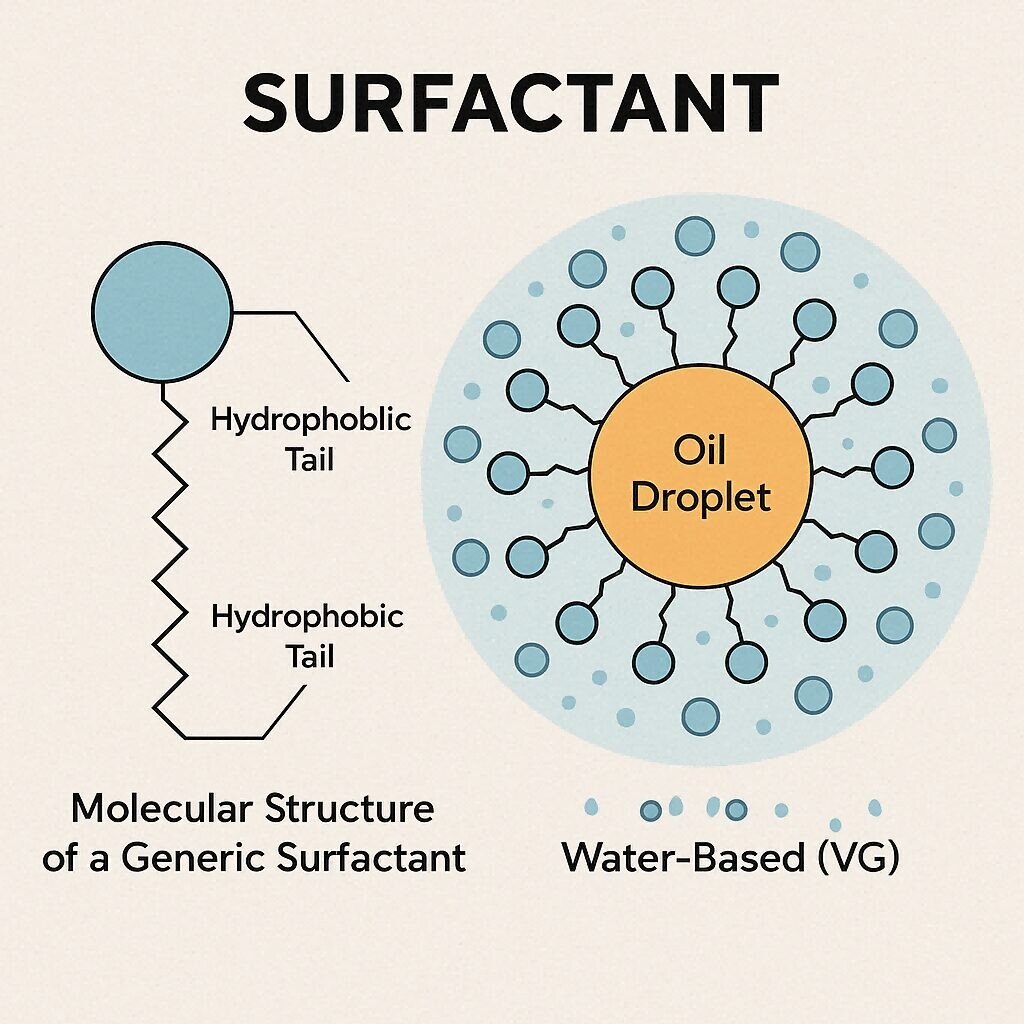 Surfactants and Oil Droplet Envelopes Flavor Concentrates for E-Liquids