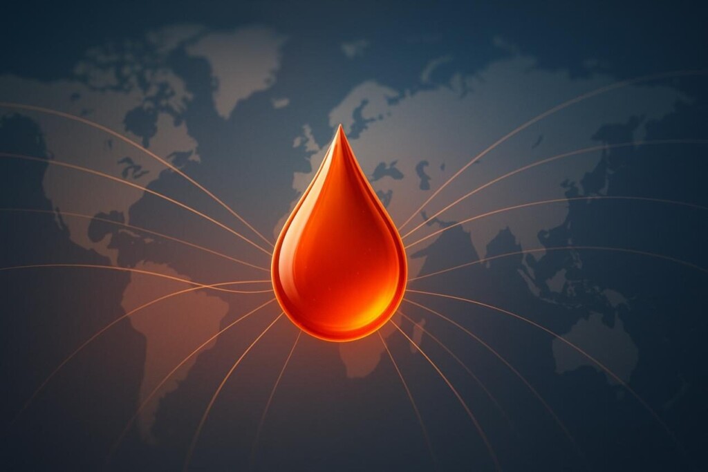 «Image artistique abstraite d'une gouttelette e-liquide brillante au centre, avec des lignes radiantes harmonieuses s'étendant sur une carte du monde floue. La conception symbolise la logistique globale transparente, la qualité des produits ininterrompue et la confiance dans les chaînes d'approvisionnement internationales.»