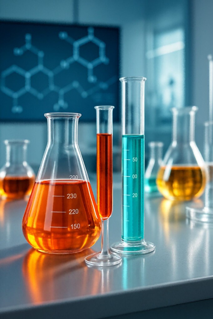Colorful liquid in the laboratory Flavor Concentrates for E-Liquids