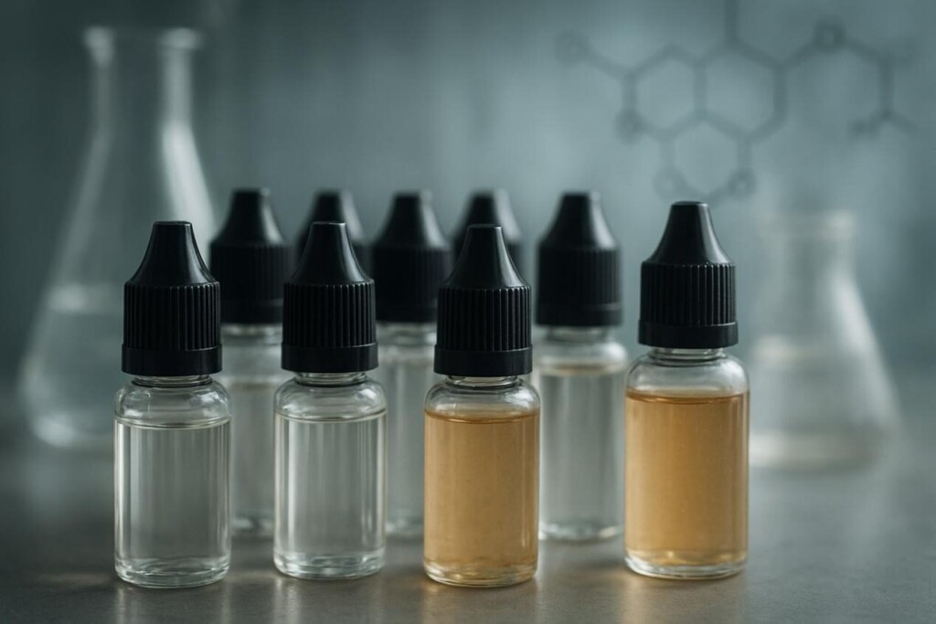 Close-up of e-liquid bottles Flavor Concentrates for E-Liquids+E-liquid flavors CUIGUAI Flavor