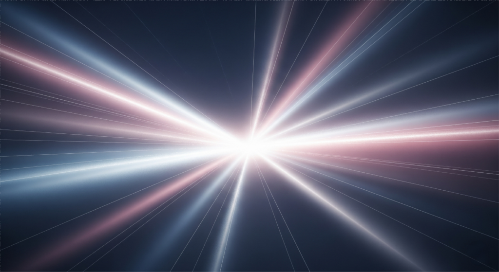 An abstract, forward-looking image with a burst of luminous color emanating from a central point, spreading instantly and elegantly to convey perfect and immediate emergence.