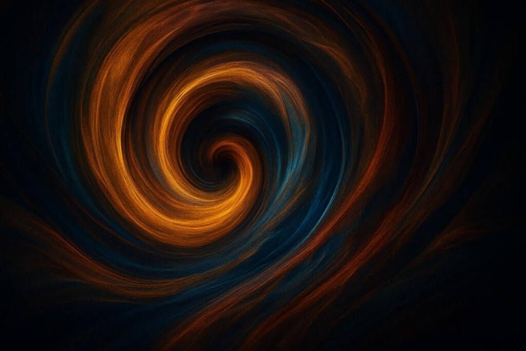 An abstract swirling vortex of glowing golden and deep blue textures blending seamlessly, symbolizing harmony, richness, and satisfaction in a premium multi-sensory vaping experience.