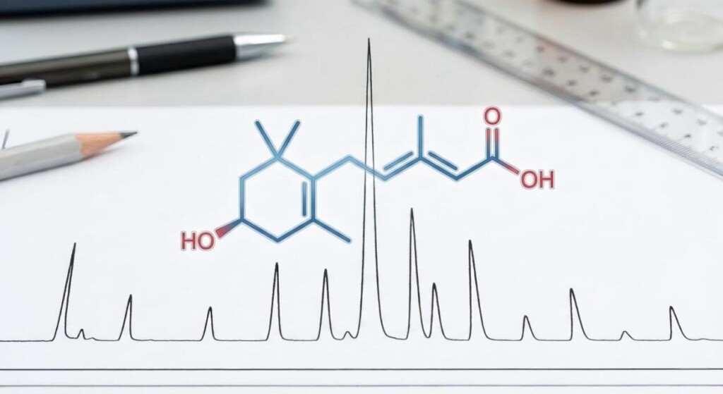 GC-MS 分析的高分辨率色谱图突出显示了 β-紫罗兰酮分子的化学特征和峰。