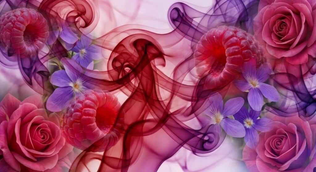 复杂的抽象风味表现，融合了覆盆子、紫罗兰和玫瑰元素以及优雅的蒸汽漩涡。