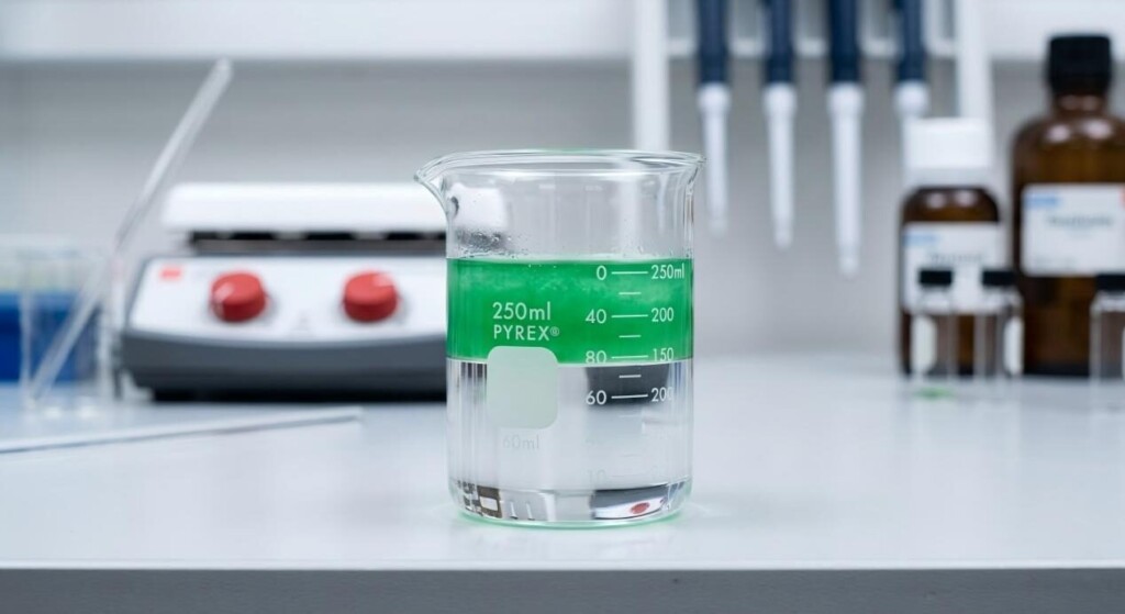 High-resolution macro photo of distinct oil and liquid phase separation in a clinical laboratory setting.