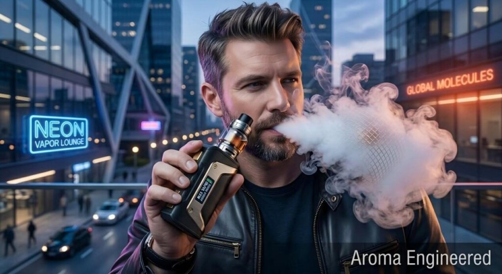 Experience the modern side of vaping. Highlighting premium device design and the sophisticated lifestyle in a vibrant, urban setting.