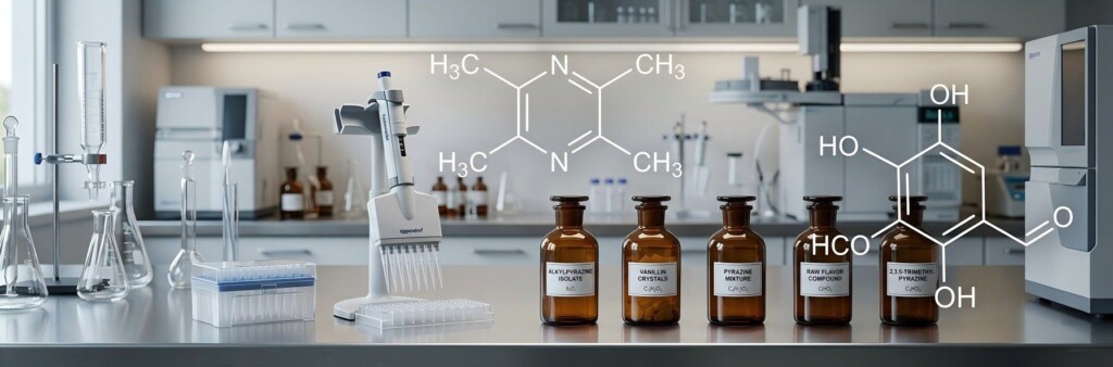 A minimalist, professional header featuring analytical lab equipment and chemical diagrams for industrial chemical blogs.