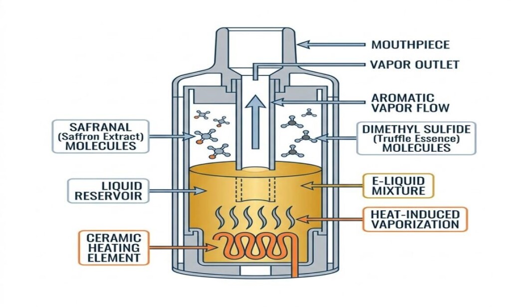 Detailed analysis of how sulfur-bearing compounds like DMS are stabilized for truffle-flavored e-liquids.