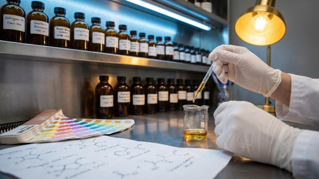 A CUIGUAI flavorist precisely formulating a custom signature e-liquid blend in a professional laboratory environment — where art meets analytical chemistry to create unforgettable vape experiences.