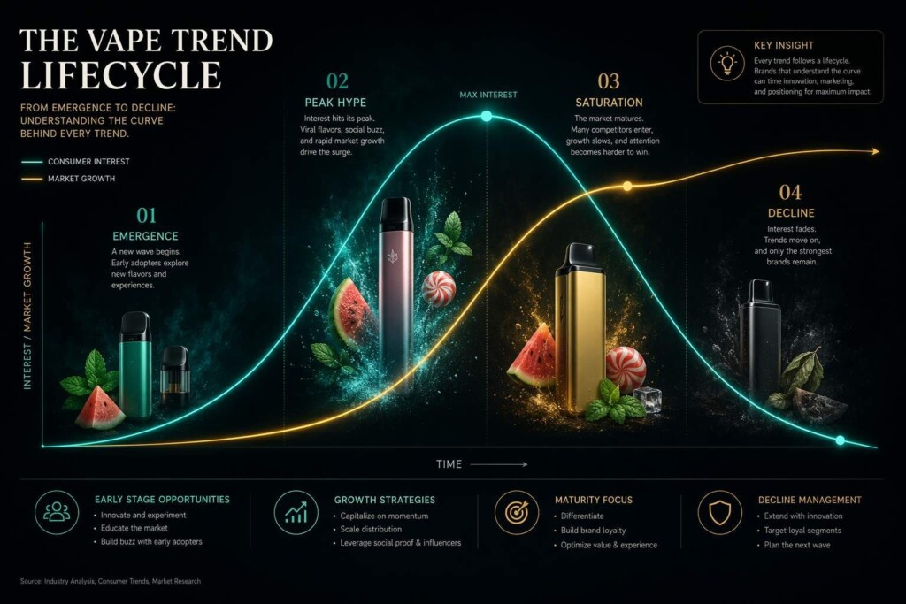 Analysez le cycle complet des saveurs à la mode de e-liquide, de l'émergence au déclin. Le guide d'experts de CUIGUAI Flavoring cartographie chaque phase de la tendance, fournit des repères temporels et propose des stratégies de formulation et d'inventaire adaptées à chaque étape.