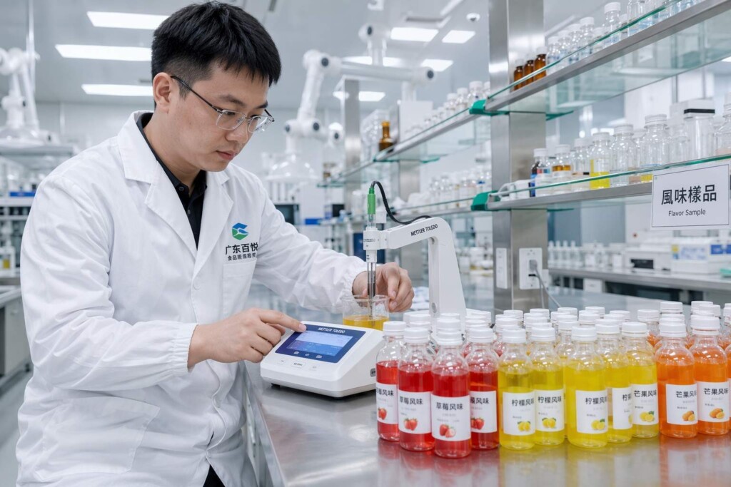 走进翠归味道的专业调味研发实验室，进行精准pH控制与喉感感官优化的水果电子液浓缩液开发，为全球品牌制造商提供卓越解决方案。