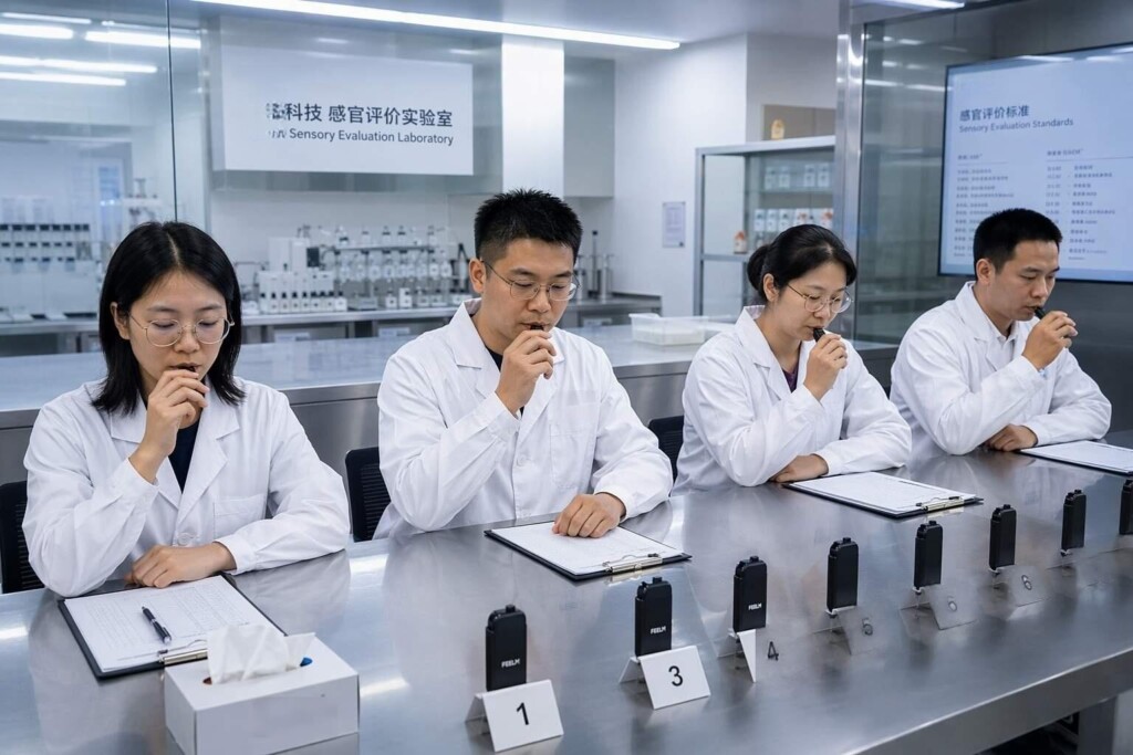 翠归味道专业电子液感官评审团队在中国广东进行盲测品鉴。通过符合评价描述的质量验证，确保批次一致性与消费者满意度。
