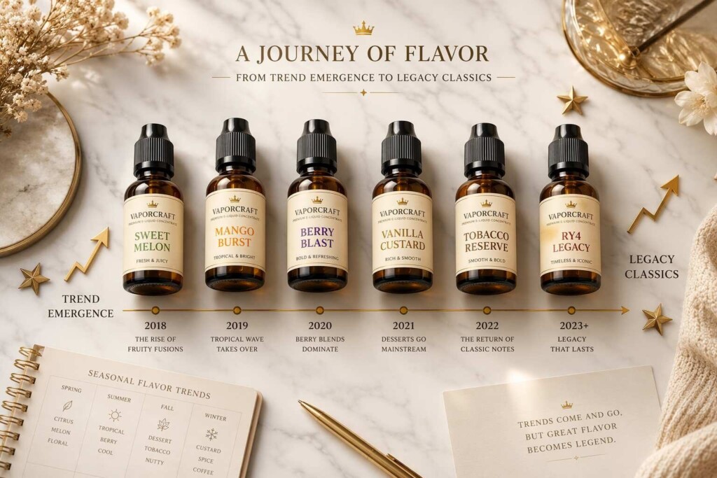 Le portefeuille de concentrés de e-liquide de CUIGUAI Flavoring accompagne les marques à chaque étape du cycle de vie — de l'entrée rapide dans la tendance au maintien d'une production fidèle et homogène. Fabriqué dans le Guangdong, en Chine, avec une documentation analytique complète.