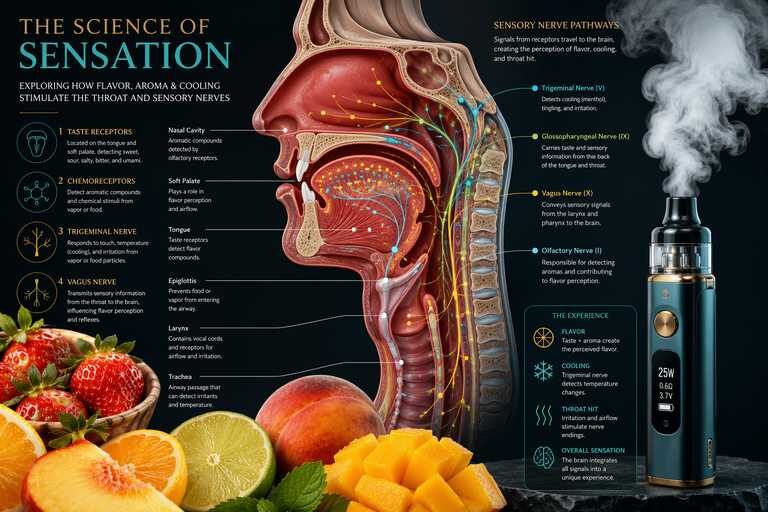 Explore the neuroscience and chemistry behind 'throat hit' in fruit-flavored e-liquids. CUIGUAI Flavoring's expert guide covers sensory receptor mechanisms, pH effects, nicotine interactions, and formulation strategies for optimizing fruit e-liquid throat sensation.
