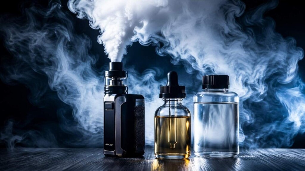 A powerful sub-ohm vape mod producing an enormous vapor cloud beside flavor concentrate bottles — hero image for CUIGUAI Flavoring's comprehensive technical guide on high-wattage e-liquid flavor formulation designed for cloud-chasing enthusiasts.