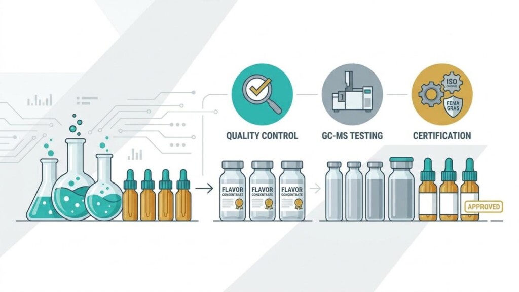CUIGUAI Flavoring's manufacturing facility featuring GC-MS testing, cleanroom blending, and full traceability systems for e-liquid flavor concentrate production.