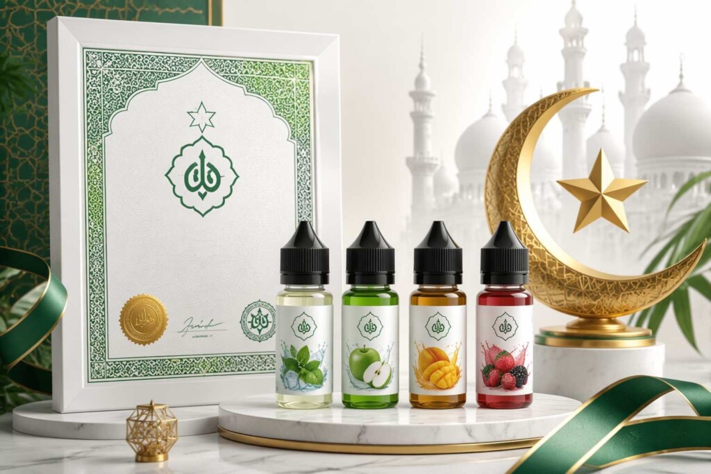 halal vape flavor certification, halal e-liquid ethanol restriction, halal flavor concentrate Muslim market, BPJPH halal e-cigarette, Indonesia Malaysia halal vaping