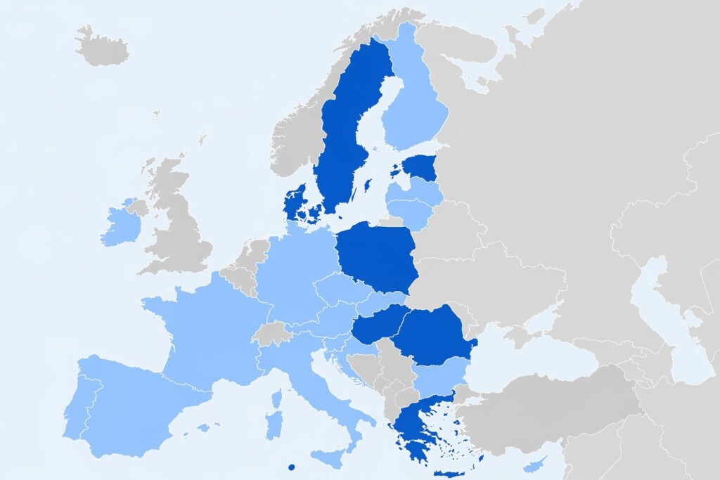 A regulatory intelligence map showing the distribution of national-level e-cigarette flavor bans and restrictions across EU member states in 2026 — with 8 countries implementing full characterizing flavor bans and 5 more actively debating legislation, creating a complex patchwork compliance environment for global B2B e-liquid manufacturers.