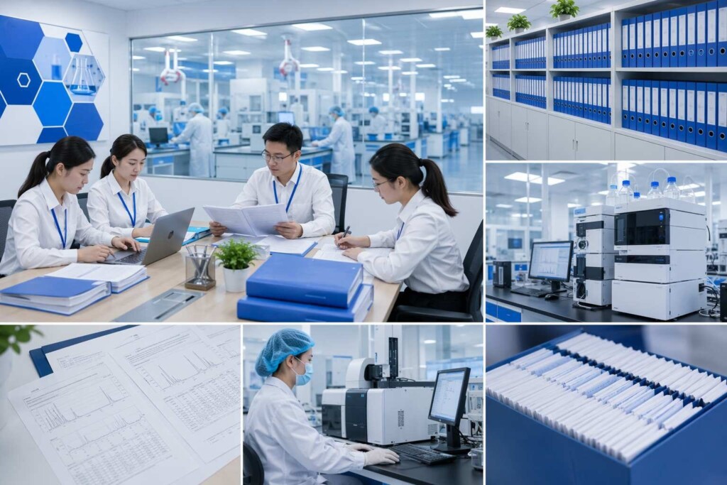 Cuiguai Flavor's ISO22000-certified GMP manufacturing team preparing PMTA support documentation packages — Full Ingredient Disclosure, batch GC-MS diacetyl analysis, thermal stability data, COA and SDS — for US-market e-liquid brand customers navigating FDA Premarket Tobacco Product Authorization for flavored ENDS products.