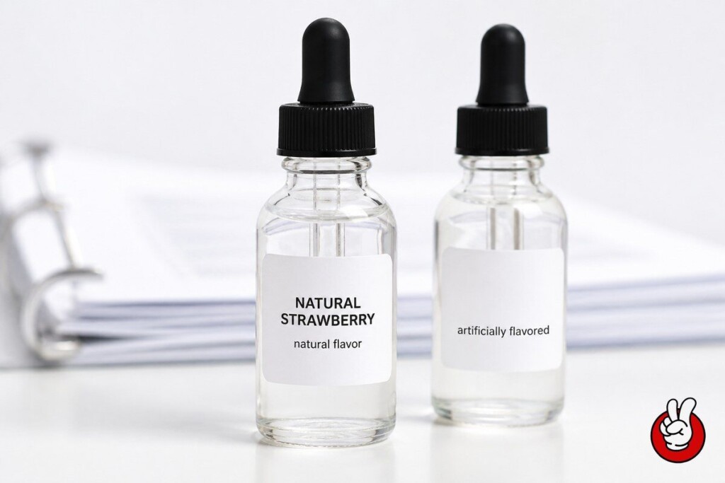 Understand the FDA definition of natural flavor and artificial flavor under 21 CFR 101.22, including (g)(3) B2B flavor labeling, (h)(1) ingredient statements, and (i) characterizing flavor display rules for e-liquid labels.