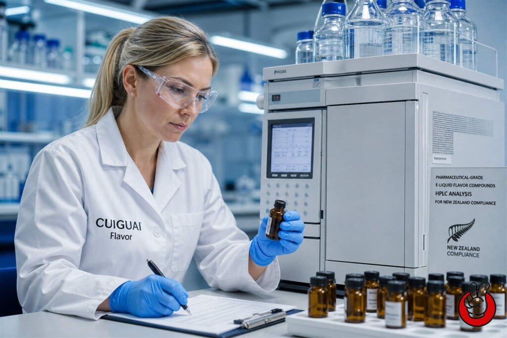 Laboratory and documentation workflow for controlled flavour concentrate assessment.
