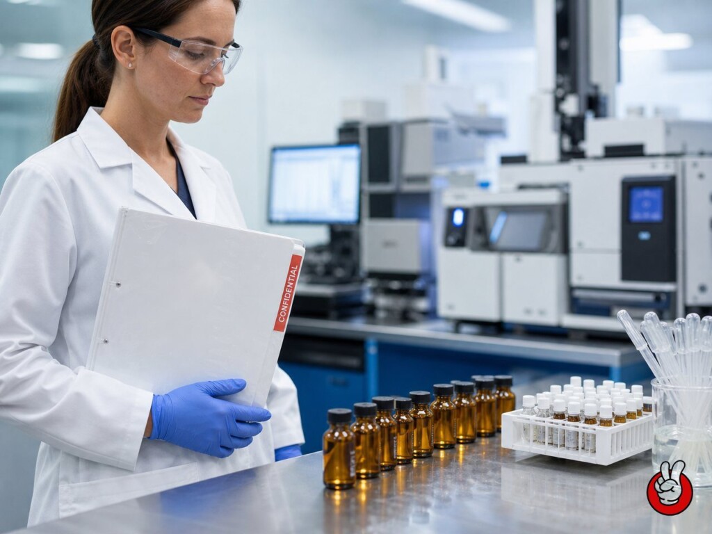 Flavor chemists operate under need-to-know access controls; lab binders, analytical data, and sensory records are treated as trade secrets throughout development.