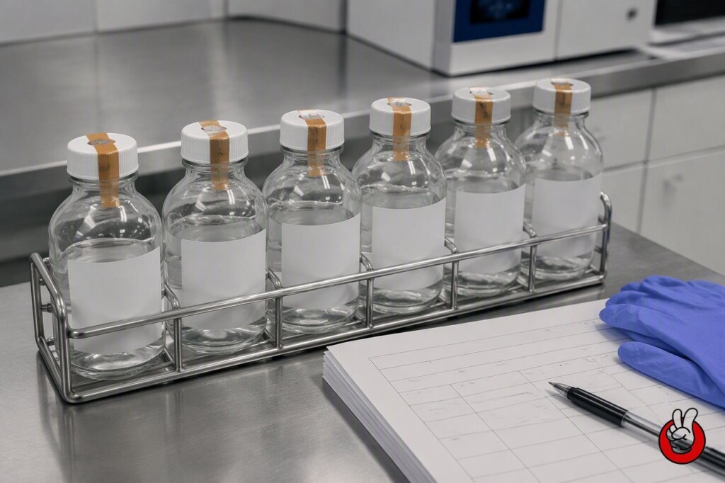 Sealed and labelled sample containers awaiting documentation review, the first line of defence against a disputed test result.
