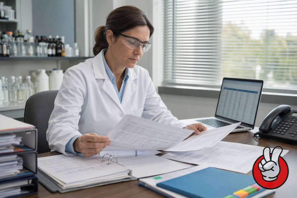 A CUIGUAI quality manager reviews batch records, distribution data, and recall documentation before initiating a product recovery.