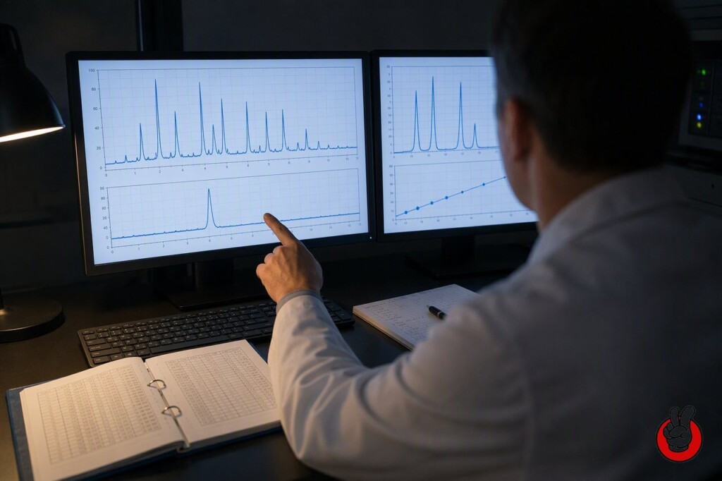 A reviewer comparing chromatograms and calibration records to test whether a reported detection exceeds the validated limit of quantification.